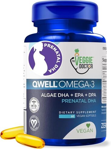 The Veggie Doctor نباتي قبل الولادة DHA وEPA وأوميغا 3 - أفضل من مكملات زيت السمك لتنمية الدماغ - قبل الولادة مع فيتامين E، 820 ملغ من الأحماض الدهنية أوميجا 3 الطحالب وبدون كاراجينان، 60 قيراط. in Kuwait