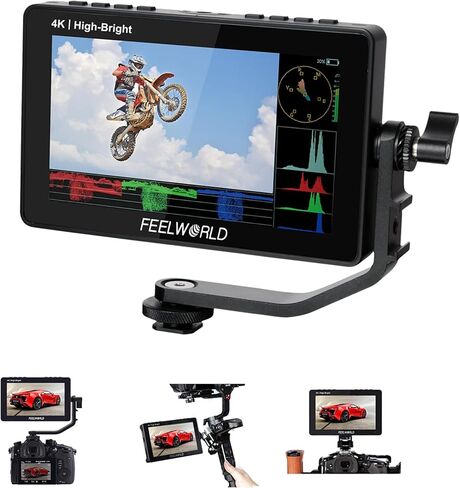 شاشة كاميرا FEELWORLD F5 Prox 5.5 بوصة، شاشة لمس 1600nit HD 1920x1080 IPS مع LUT ثلاثي الأبعاد، تركيز الذروة، حلقة HDMI 4K داخل/خارج لكاميرا DSLR مساعدة شكل موجة HDR، حامل حذاء بارد in Kuwait
