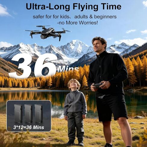 Drones with Camera for Adults,Foldable Drone for Beginners with 3 Batteries 36-Min Flight Time,1080P HD FPV Transmission Drone,Mini RC Quadcopter with Gesture Selfie,One Key Start,Altitude Hold,3D Flips,3 Speed Modes Easier to use,Black in Kuwait