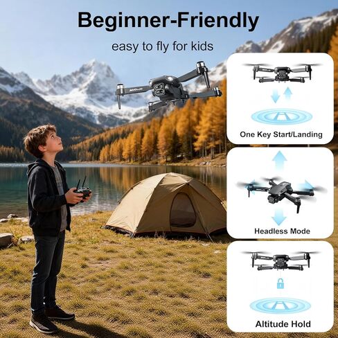 Drones with Camera for Adults,Foldable Drone for Beginners with 3 Batteries 36-Min Flight Time,1080P HD FPV Transmission Drone,Mini RC Quadcopter with Gesture Selfie,One Key Start,Altitude Hold,3D Flips,3 Speed Modes Easier to use,Black in Kuwait