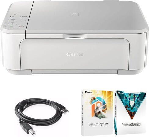 طابعة Canon Pixma MG3620 اللاسلكية النافثة للحبر الكل في واحد باللون الأبيض متعددة الوظائف 0515C023 حزمة مع كابل طابعة USB عالي السرعة بطول 6 أقدام ومجموعة Corel Photo Video (تنزيل رقمي) in Kuwait