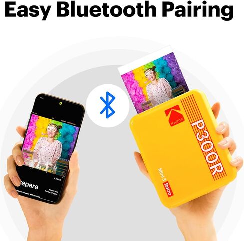 طابعة صور محمولة KODAK Mini 3 Retro مقاس 3x3 بوصة، 98 ورقة، طابعة بلوتوث للهواتف الذكية لهواتف iPhone وAndroid، مطبوعات ملونة فورية، صبغ التسامي 4PASS، أسود in Kuwait