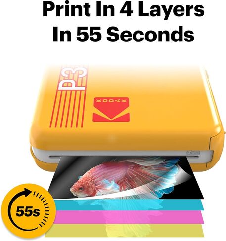 طابعة صور محمولة KODAK Mini 3 Retro مقاس 3x3 بوصة، 98 ورقة، طابعة بلوتوث للهواتف الذكية لهواتف iPhone وAndroid، مطبوعات ملونة فورية، صبغ التسامي 4PASS، أبيض in Kuwait