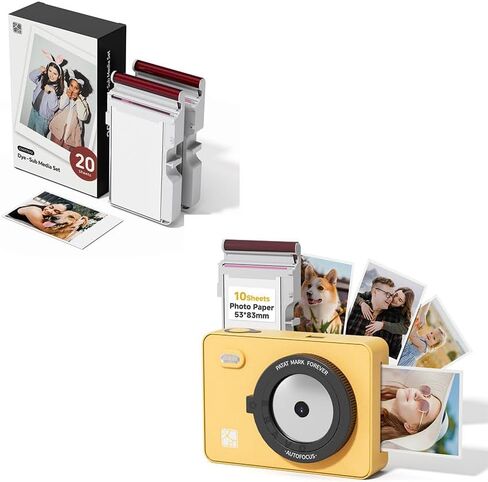 HPRT Z5S Instant Camera & Photo Printer 2-in-1, Bluetooth Portable Printer for Kids Adults iOS Android, 3 Pass Dye Sublimation, 2.1x3.4 Print (Yellow),Includes 30 Sheets of Photo Paper in Kuwait
