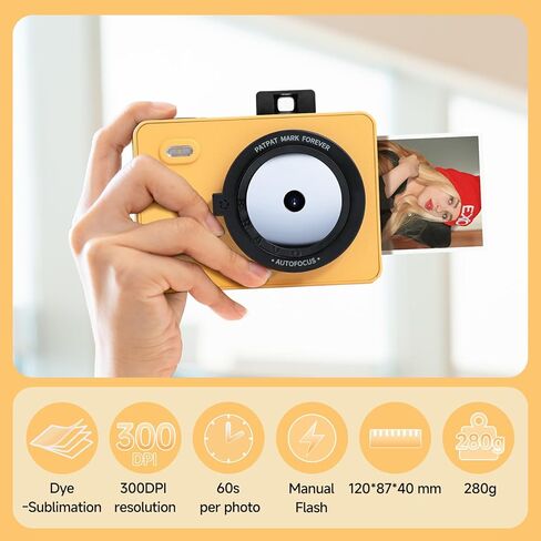 HPRT Z5S Instant Camera & Photo Printer 2-in-1, Bluetooth Portable Printer for Kids Adults iOS Android, 3 Pass Dye Sublimation, 2.1x3.4 Print (Yellow),Includes 30 Sheets of Photo Paper in Kuwait
