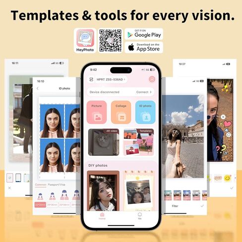 HPRT Z5S Instant Camera & Photo Printer 2-in-1, Bluetooth Portable Printer for Kids Adults iOS Android, 3 Pass Dye Sublimation, 2.1x3.4 Print (Yellow),Includes 30 Sheets of Photo Paper in Kuwait