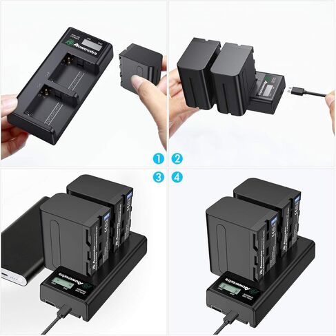 بطارية NP-F970 بديلة مكونة من عبوتين وشاحن USB مزدوج LCD ذكي، متوافق مع NP-F960 F950 F930 وCCD-SC55 TR516 TR716 TR818 TR910 TR917 in Kuwait