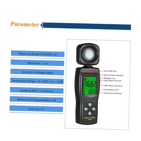 Mini Digital Lux Meter LCD Display Handheld Illuminometer Luminometer Photometer Luxmeter Light Meter 0-200000 Lux in Kuwait