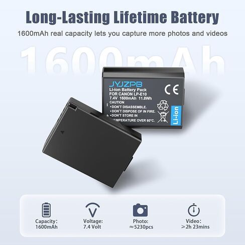 JYJZPB 4-Pack 1600mAh LP-E10 Battery and Rapid Dual Charger for Canon EOS Rebel T7 T6 T5 T3 T100, Kiss X50 X70 X80 X90, EOS 1100D 1200D 1300D 1500D 2000D 3000D 4000D, with Type-C Cable in Kuwait