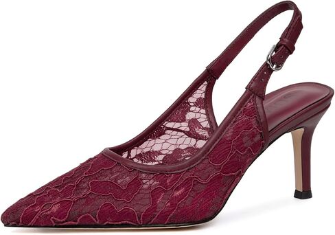 Wedding Lace Heels for Women Bridal Kitten Heels Mesh Slingback Bride Shoes Closed Pointed Toe Dressy Pumps in Kuwait