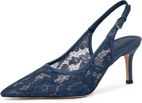 Wedding Lace Heels for Women Bridal Kitten Heels Mesh Slingback Bride Shoes Closed Pointed Toe Dressy Pumps in Kuwait