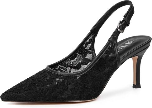 Wedding Lace Heels for Women Bridal Kitten Heels Mesh Slingback Bride Shoes Closed Pointed Toe Dressy Pumps in Kuwait