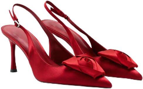Women’s Slingback Heels Pointed Toe Stiletto Pumps with Satin Rose Detail Elegant High Heel Sandals Sexy Dress Shoes for Party Wedding Evening in Kuwait