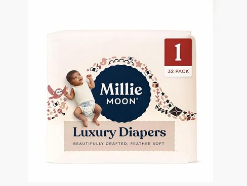Millie Moon Luxury Disposable Baby Diapers Newborn Size I 30 Count I Ultra Soft Comfort, Absorbent Core for Day & Night Use, Wetness Indicator, Gentle Materials, Secure Fit in Kuwait