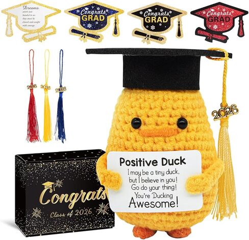 Graduation Gifts Set Class of 2025 - Inspirational Positive Duck with Cap and Greeting Card – Handmade Emotional Support Funny Pickle for Her Girls Him Boys High School College in Saudi Arabia