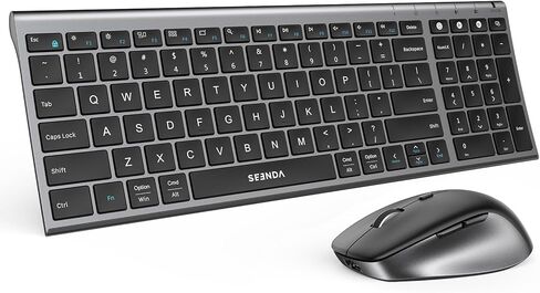 seenda Wireless Bluetooth Keyboard and Mouse Combo, COE401 Rechargeable Slim Keyboard Mouse, 3 Multi-Device Connection, Compact Quiet Set Compatible for Mac/Windows Laptop MacBook iPad, White Silver in Kuwait