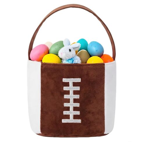 Football Basket Plush Easter Basket for Boys Easter Egg Hunt Basket,Halloween Trick or Treat Basket,Candy Bucket Tote Bag for Kids in Kuwait