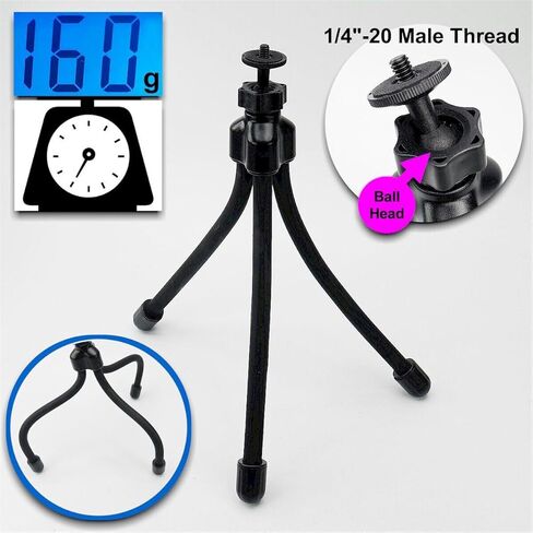 11" (28cm) Compact MINI Camera/Video Tripod 360° Ball Head - Flexible Legs & Super Lightweight 160g with 1/4" Screw in Kuwait