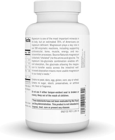 Source Naturals مغنيسيوم بيس جليسينات - يدعم صحة القلب والأوعية الدموية والعضلات - 120 قرصًا in Saudi Arabia