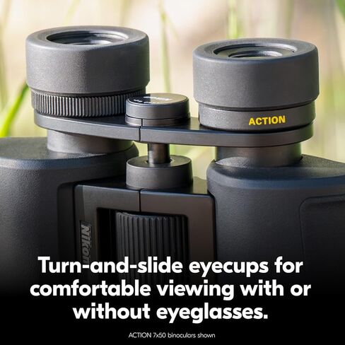 Nikon Action 12x50 Binocular | Multilayer-Coated Nikon Optics, high-Power 12x Magnification, Bright 50mm Objective Lenses, Turn-and-Slide Adjustable eyecups and Tripod-Ready Porro-Prism Design in Kuwait