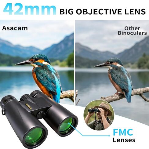 Asacam 12x42 Binoculars for Adults, High Powered Binoculars with Large Eyepiece, Lightweight HD BAK4 Prism for Bird Watching, Travel, Hunting, Camping, Sports in Kuwait