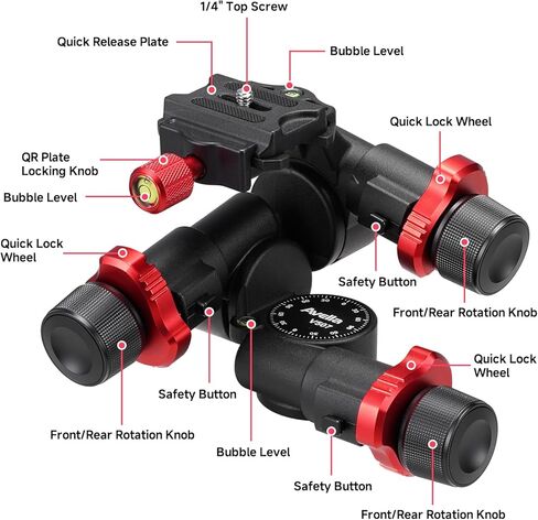 Avella 2 Way Geared Tripod Head with Millimeter Micro Adjustment, Aluminum Alloy Pan Tilt Head, 360° Panoramic Arca Type QR Plate Compatible with Sony Canon Nikon DSLR Cameras, Max Load 13.2lb, V507 in Kuwait