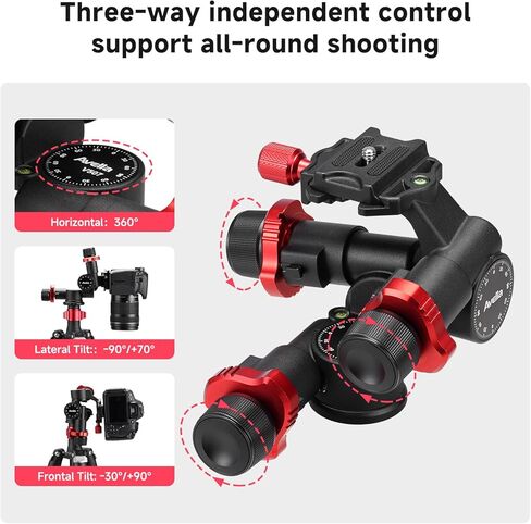 Avella 2 Way Geared Tripod Head with Millimeter Micro Adjustment, Aluminum Alloy Pan Tilt Head, 360° Panoramic Arca Type QR Plate Compatible with Sony Canon Nikon DSLR Cameras, Max Load 13.2lb, V507 in Kuwait