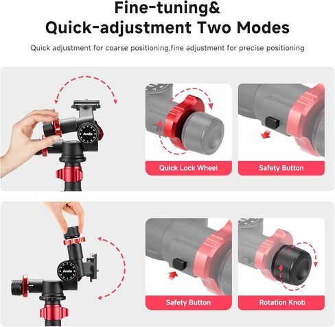 Avella 2 Way Geared Tripod Head with Millimeter Micro Adjustment, Aluminum Alloy Pan Tilt Head, 360° Panoramic Arca Type QR Plate Compatible with Sony Canon Nikon DSLR Cameras, Max Load 13.2lb, V507 in Kuwait