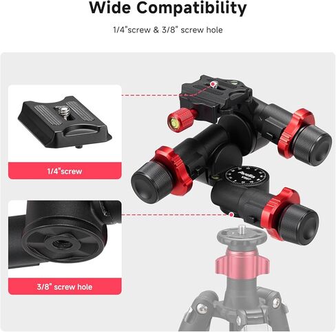 Avella 2 Way Geared Tripod Head with Millimeter Micro Adjustment, Aluminum Alloy Pan Tilt Head, 360° Panoramic Arca Type QR Plate Compatible with Sony Canon Nikon DSLR Cameras, Max Load 13.2lb, V507 in Kuwait