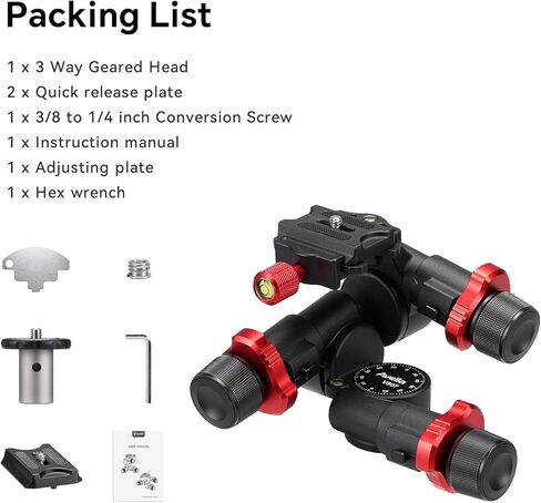 Avella 2 Way Geared Tripod Head with Millimeter Micro Adjustment, Aluminum Alloy Pan Tilt Head, 360° Panoramic Arca Type QR Plate Compatible with Sony Canon Nikon DSLR Cameras, Max Load 13.2lb, V507 in Kuwait