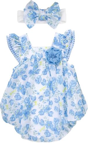 رومبير للفتيات الصغيرات مع عصابة رأس من Baby Essentials، زي أطفال من البوليستر بنسبة 100% لمدة من 3 إلى 9 أشهر، ملابس أطفال للربيع والصيف in Kuwait