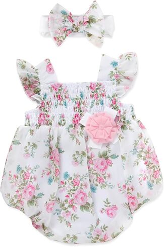 رومبير للفتيات الصغيرات مع عصابة رأس من Baby Essentials، زي أطفال من البوليستر بنسبة 100% لمدة من 3 إلى 9 أشهر، ملابس أطفال للربيع والصيف in Kuwait