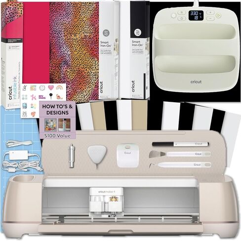Cricut Maker 4 مع Machine Easy Press 3 وحزمة التحرير والسرد - آلة القطع الحرفية ومجموعة التحرير والسرد الصحافة الحرارية ، مجموعة Cricut Machine للمبتدئين والهدايا ، والملابس DIY وحقائب ، ومواد HTV in Kuwait