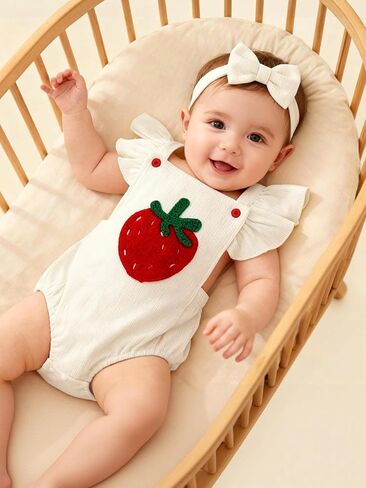 GEMLON Newborn Girl Clothes Ruffled Sleeveless Embroidery Baby Girl Romper with Headband Jumpsuit Outfits Onesies 0-18 Months in Saudi Arabia