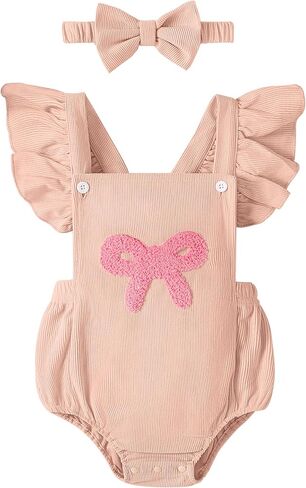 GEMLON Newborn Girl Clothes Ruffled Sleeveless Embroidery Baby Girl Romper with Headband Jumpsuit Outfits Onesies 0-18 Months in Saudi Arabia
