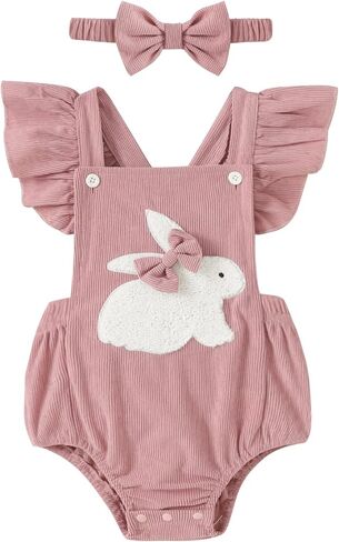 GEMLON Newborn Girl Clothes Ruffled Sleeveless Embroidery Baby Girl Romper with Headband Jumpsuit Outfits Onesies 0-18 Months in Saudi Arabia