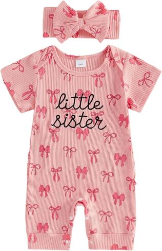 Newborn Baby Girl Summer Clothes Little Sister Onesie Outfit Short Sleeve Romper Jumpsuit Infant Clothes in Kuwait