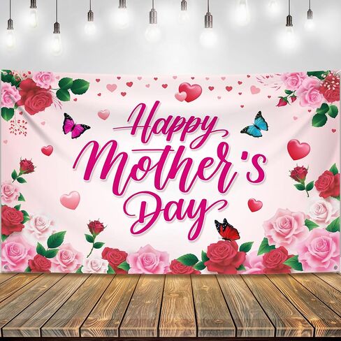 Katchon ، Banner Day Mothers - Xtralarge ، 72 × 44 بوصة | ديكورات عيد أم سعيد للحفلات | خلفية عيد الأم الوردي لزخارف لافتات عيد الأم | لافتة عيد الأم للمنزل in Kuwait