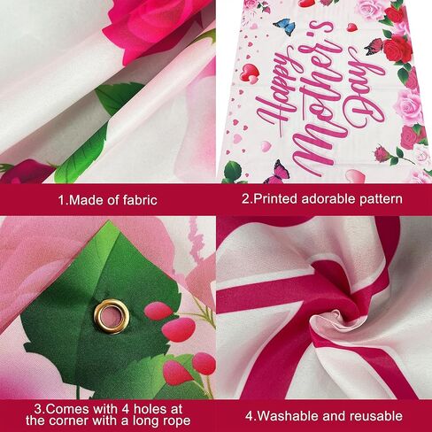 Katchon ، Banner Day Mothers - Xtralarge ، 72 × 44 بوصة | ديكورات عيد أم سعيد للحفلات | خلفية عيد الأم الوردي لزخارف لافتات عيد الأم | لافتة عيد الأم للمنزل in Kuwait