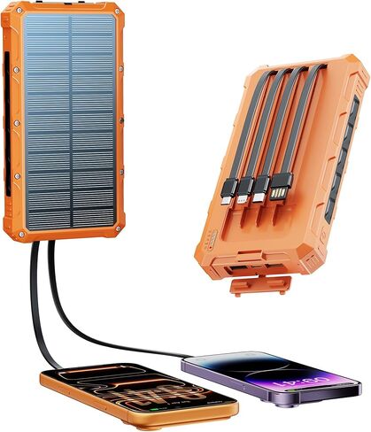 Solar-Charger-Power-Bank - 20000mah Solar Powered Battery Charger Cell Phone,20W Fast Charging Built in Cables,Camping Essentials Portable External Battery Pack Compatible with Multiple Devices in Saudi Arabia
