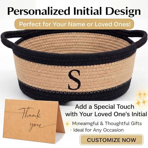 Colingmill Mother's Day Initial Woven Gift Basket Empty for Women, Cotton Rope Basket with Handle Wrap Bag Ribbon Greeting Card Filler for Mom Women Birthday Wedding Gift(Neutral,Black Khaki) in Saudi Arabia