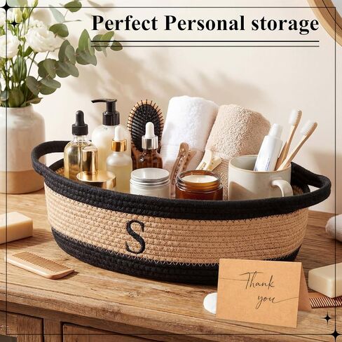 Colingmill Mother's Day Initial Woven Gift Basket Empty for Women, Cotton Rope Basket with Handle Wrap Bag Ribbon Greeting Card Filler for Mom Women Birthday Wedding Gift(Neutral,Black Khaki) in Saudi Arabia