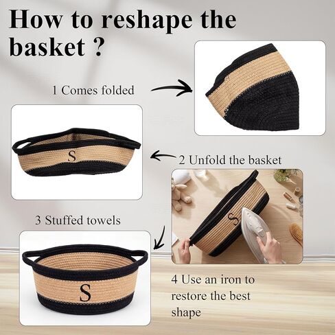 Colingmill Mother's Day Initial Woven Gift Basket Empty for Women, Cotton Rope Basket with Handle Wrap Bag Ribbon Greeting Card Filler for Mom Women Birthday Wedding Gift(Neutral,Black Khaki) in Saudi Arabia