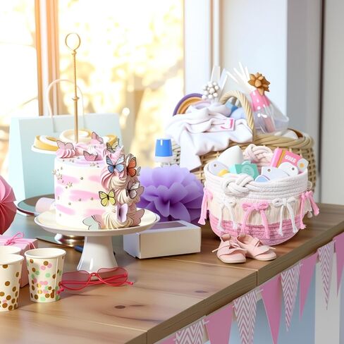 Novabright 3 Pcs Pink Bow Baskets Gifts Coquette Bow Cotton Rope Storage Baskets Round Shelf Organizer Laundry Hamper Storage Bin for Closet Bedroom Nursery Home Decor Baby Shower, 8.27'' x 6.1'' in Kuwait