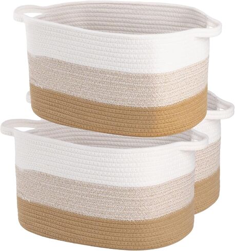 Cotton Rope Braid Storage Basket for Baby Carrier Toy Storage Bag Gift Basket for Kids Laundry Basket Baby Blanket Storage Measures 15x10x10 inches. (Brown Brown) in Kuwait