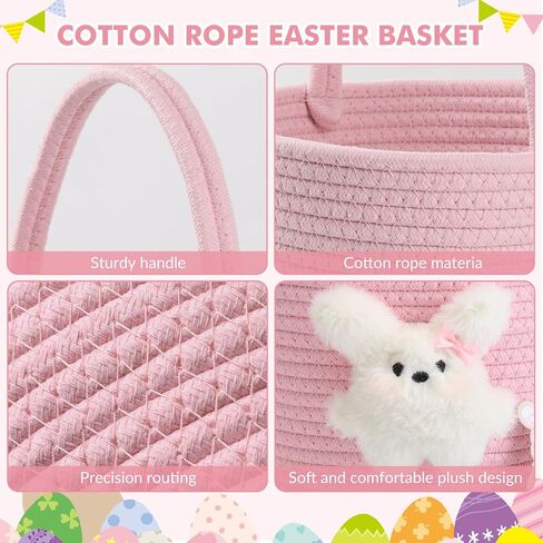 Pink Easter Basket for Kids, Reusable Woven Basket with Handle, Bunny Easter Gift Bag for Girls & Toddlers, Egg Hunt Bag (pink) in Saudi Arabia