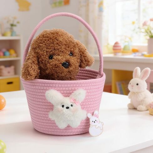 Pink Easter Basket for Kids, Reusable Woven Basket with Handle, Bunny Easter Gift Bag for Girls & Toddlers, Egg Hunt Bag (pink) in Saudi Arabia