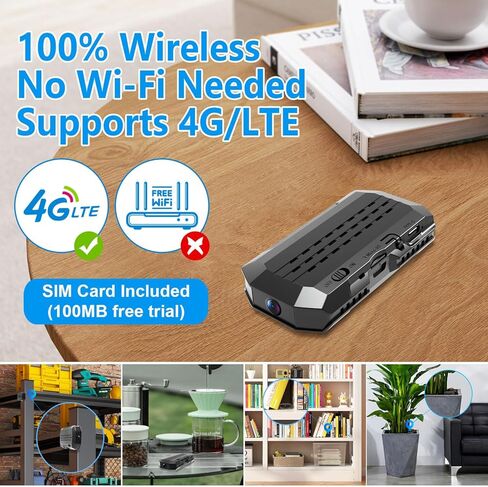 كاميرا مراقبة خلوية مخفية بدقة 4K HD Mini 4G LTE (لا تتطلب WiFi، بطاقة SIM مدمجة)، بطارية مدمجة، مراقبة خارجية للمركبة، رؤية ليلية، تنبيهات كشف الحركة، الوصول عن بعد عبر التطبيق in Kuwait