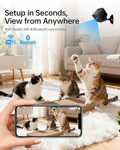 كاميرا Nanny Cam اللاسلكية - لا حاجة إلى شبكة WiFi، رؤية ليلية بدقة 1080 بكسل وتنبيهات الحركة، إعداد سهل عبر البلوتوث، نقطة اتصال AP، تطبيق هاتف لأمن المنزل للأطفال/الحيوانات الأليفة/المسنين in Kuwait