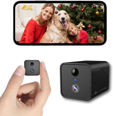كاميرا صغيرة، كاميرا صغيرة لاسلكية بدقة 4K مع رؤية ليلية 940 نانومتر، طاقة منخفضة - ما يصل إلى 50 يومًا من الاستخدام، تجربة تخزين سحابي لمدة 30 يومًا + تخزين محلي، بدون رسوم شهرية (أسود) in Kuwait